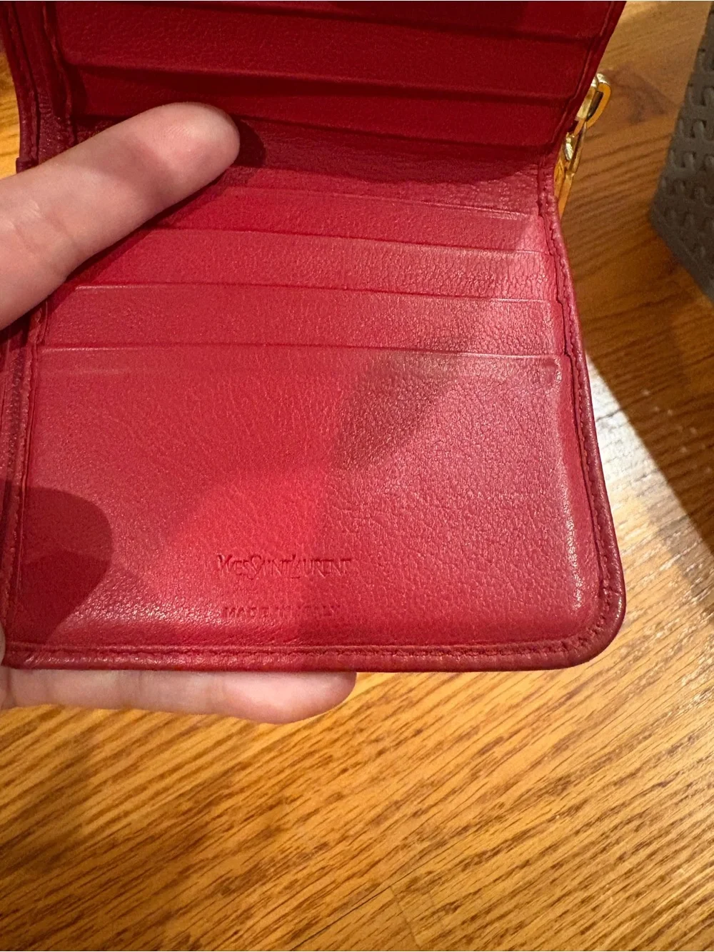 Yves Saint Laurent Embossed Red Leather Zip Coin Wallet